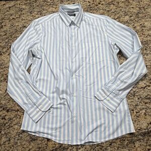 Nordstrom Tech-Smart Trim Fit Mens Blue White Striped Button Down Shirt M ws